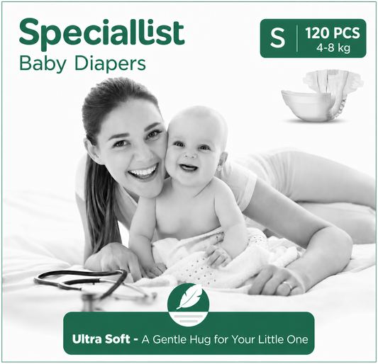 Speciallist Small Diapers- Pack of 120 (30X4 bundles) (4-8 kg)