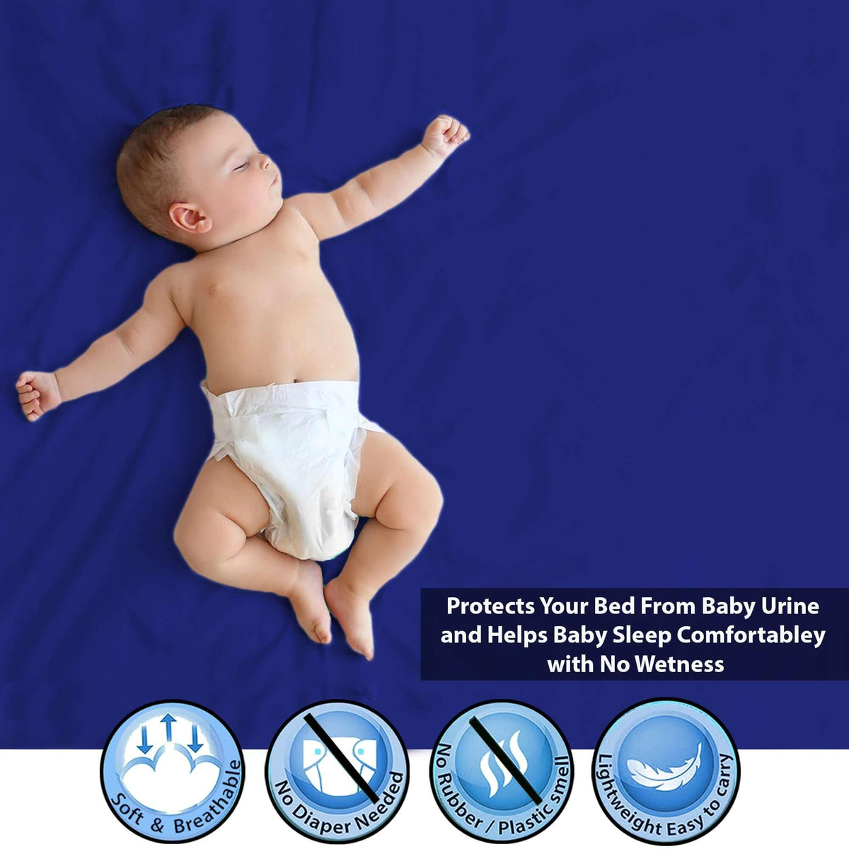 Polka Tots Velvet Indigo Blue Pink Waterproof & Reusable Baby Bed Protector Absorbent Mat Dry Sheet (Small)