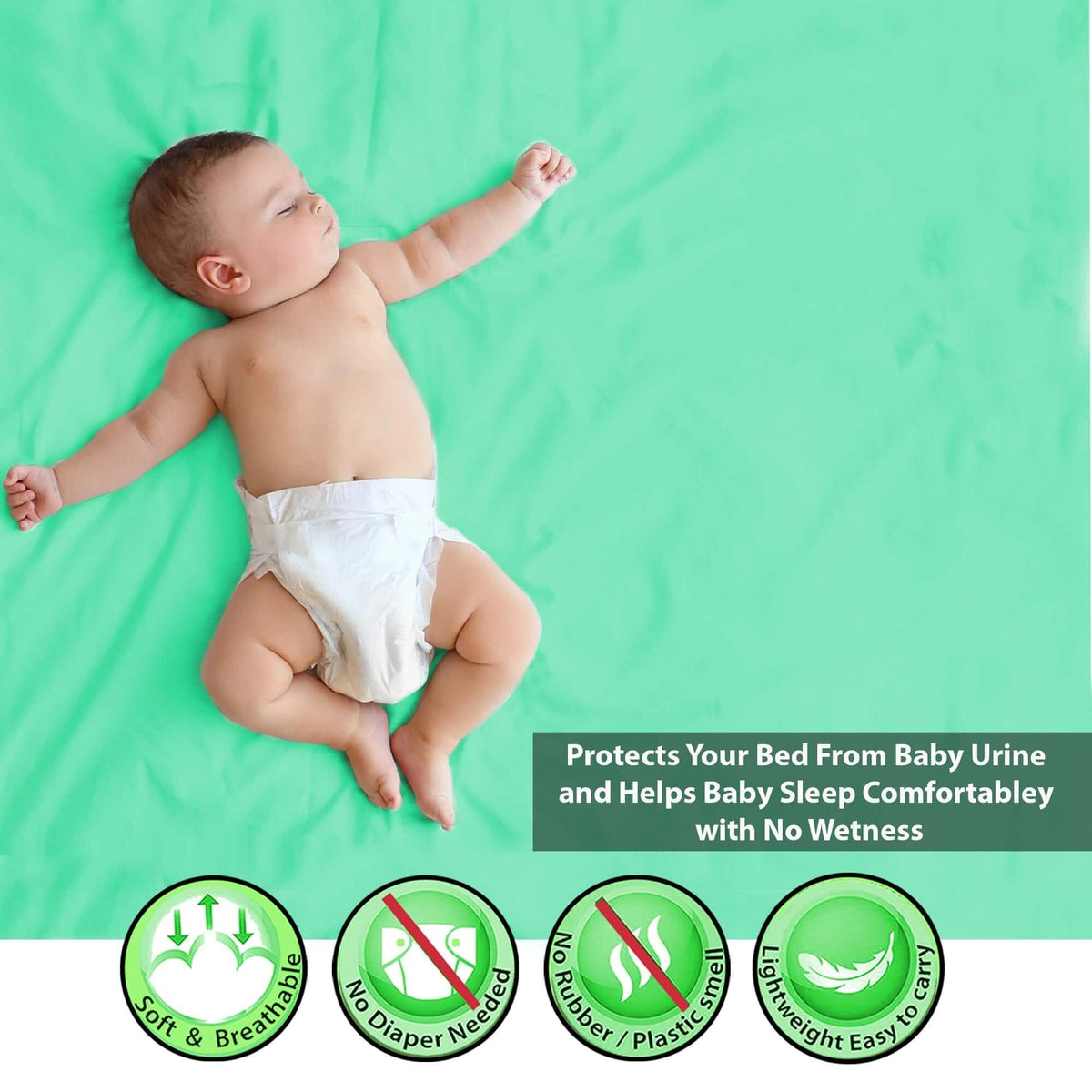 Polka Tots Velvet Mint Green Waterproof & Reusable Baby Bed Protector Absorbent Mat Dry Sheet (Small)