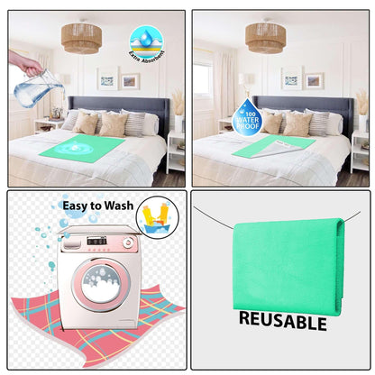 Polka Tots Velvet Mint Green Waterproof & Reusable Baby Bed Protector Absorbent Mat Dry Sheet (Small)