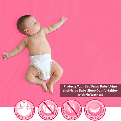 Polka Tots Velvet Pink Waterproof & Reusable Baby Bed Protector Absorbent Mat Dry Sheet (Medium)