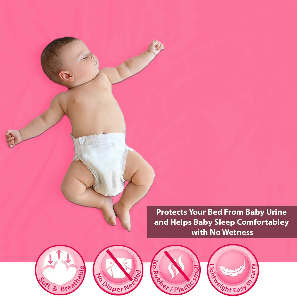 Polka Tots Velvet Pink Waterproof & Reusable Baby Bed Protector Absorbent Mat Dry Sheet (Small)