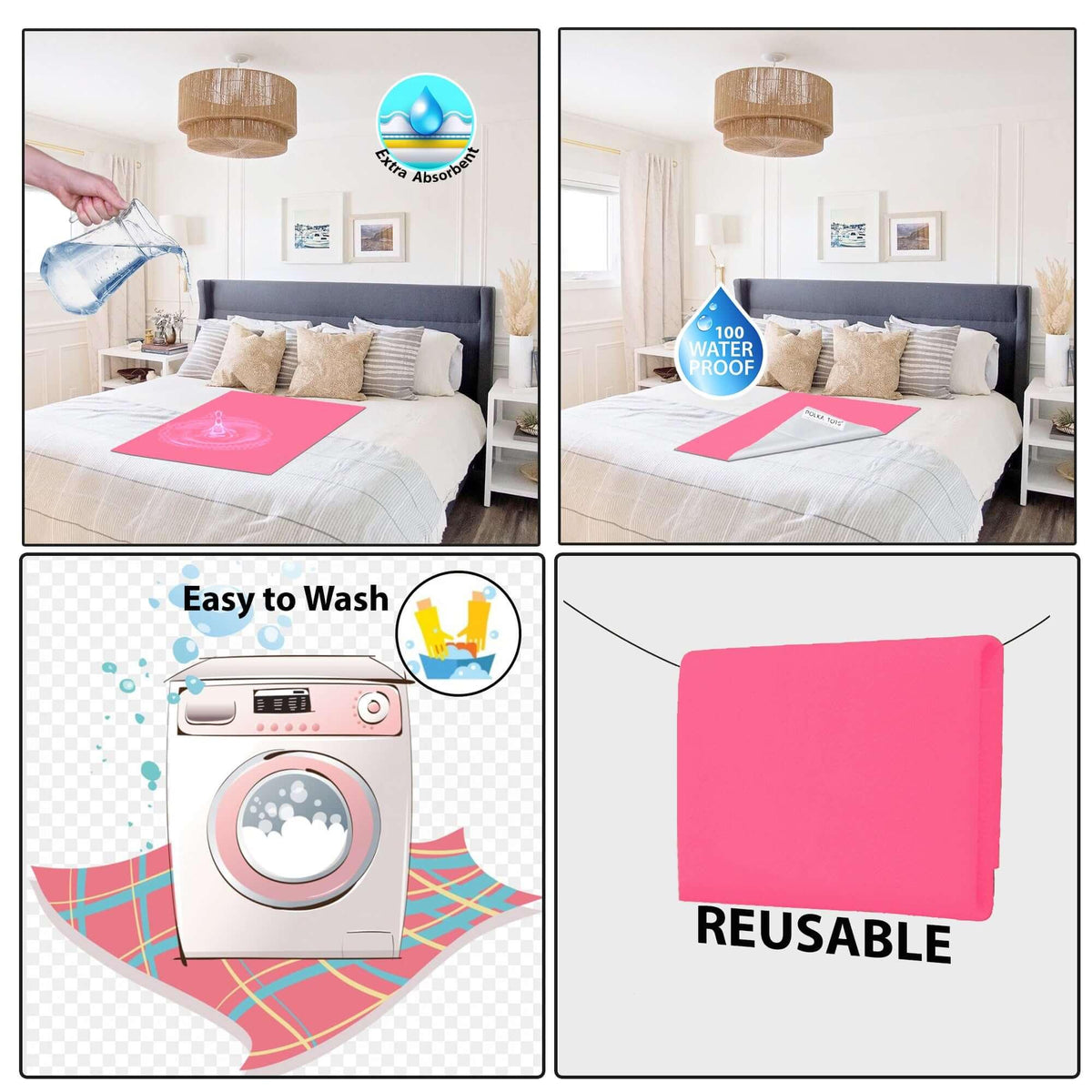 Polka Tots Velvet Pink Waterproof & Reusable Baby Bed Protector Absorbent Mat Dry Sheet (Medium)