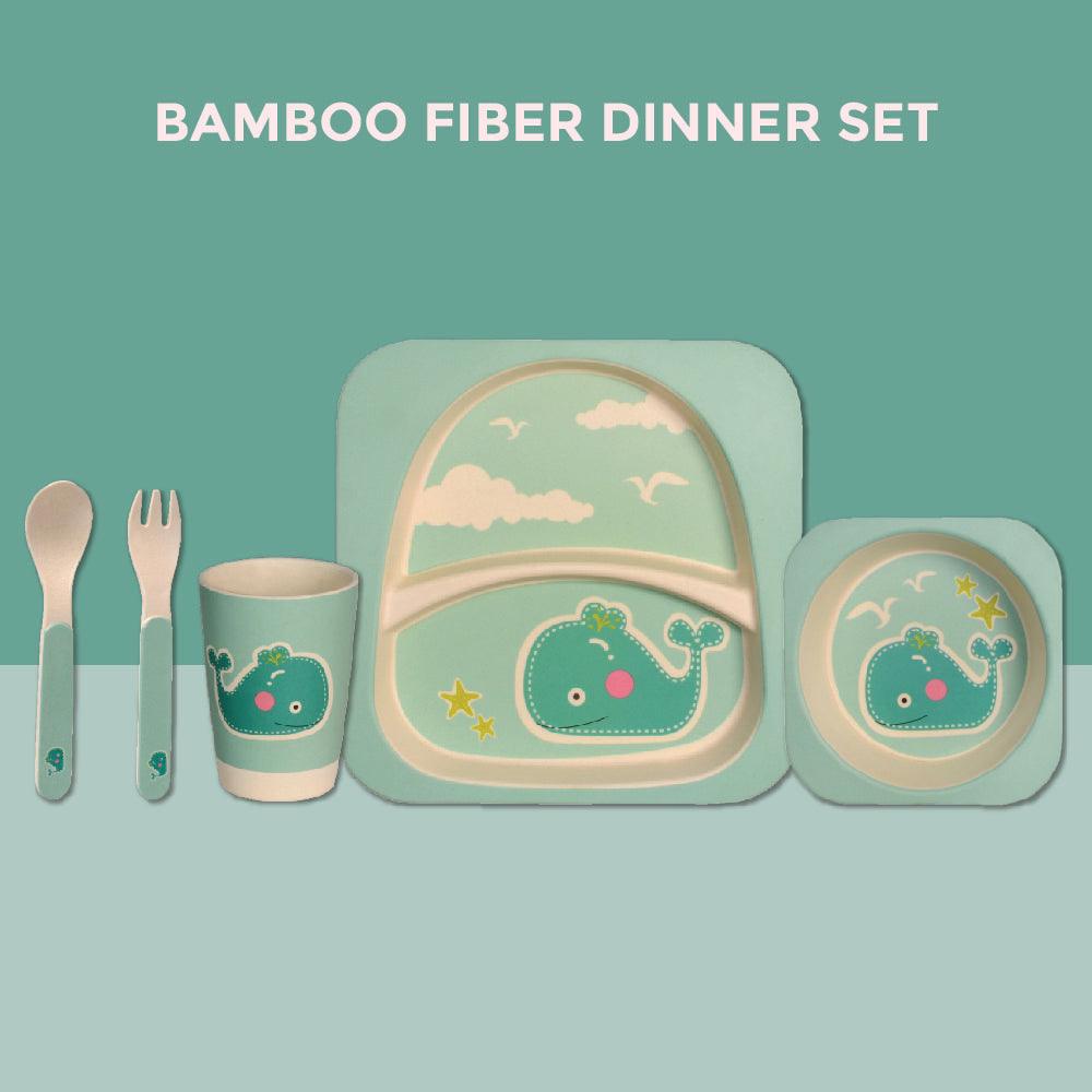 Polka Tots Eco Friendly 5 Pc Bamboo Fiber Dinner Set For Toddler (Whale)
