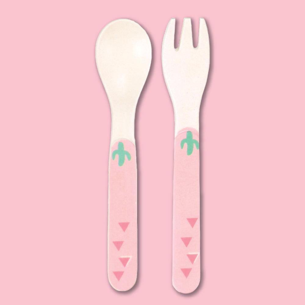 Polka Tots Eco Friendly 5 Pc Bamboo Fiber Dinner Set For Toddler (Flamingo)