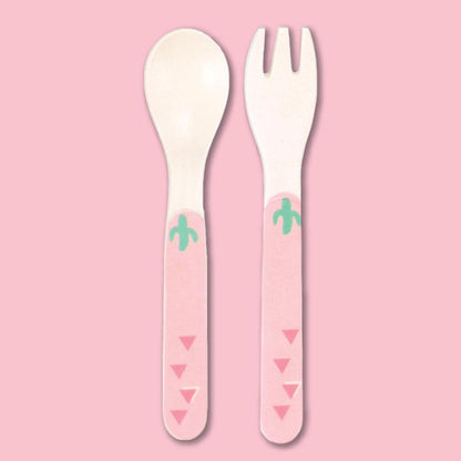 Polka Tots Eco Friendly 5 Pc Bamboo Fiber Dinner Set For Toddler (Flamingo)