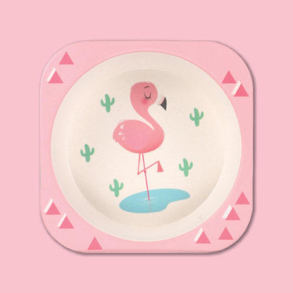 Polka Tots Eco Friendly 5 Pc Bamboo Fiber Dinner Set For Toddler (Flamingo)