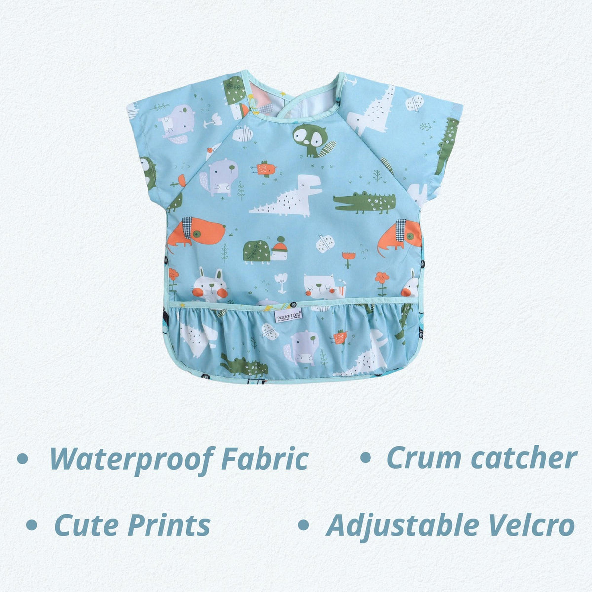 Polka Tots Waterproof Half Sleeves Apron Feeding Bibs for Baby Animal Print