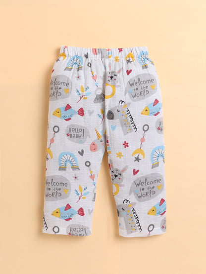 Polka Tots Muslin Cotton Printed Full Sleeve Jabla Pant - White (3-6 Months)