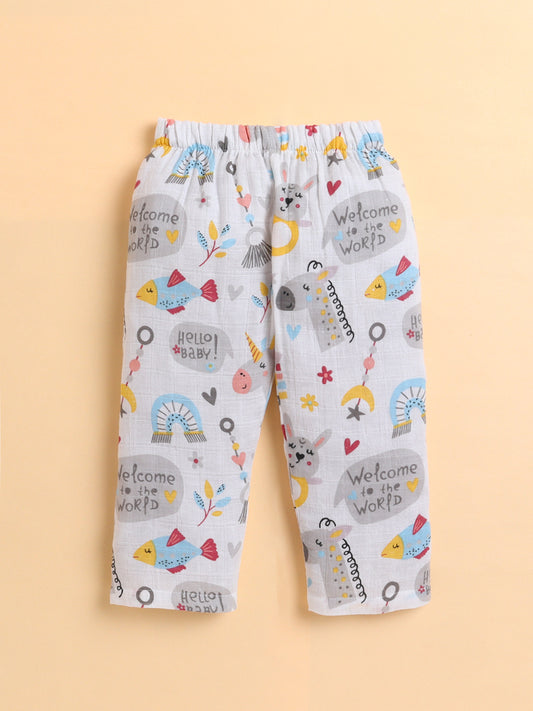 Polka Tots Muslin Cotton Printed Full Sleeve Jabla Pant - White (3-6 Months)