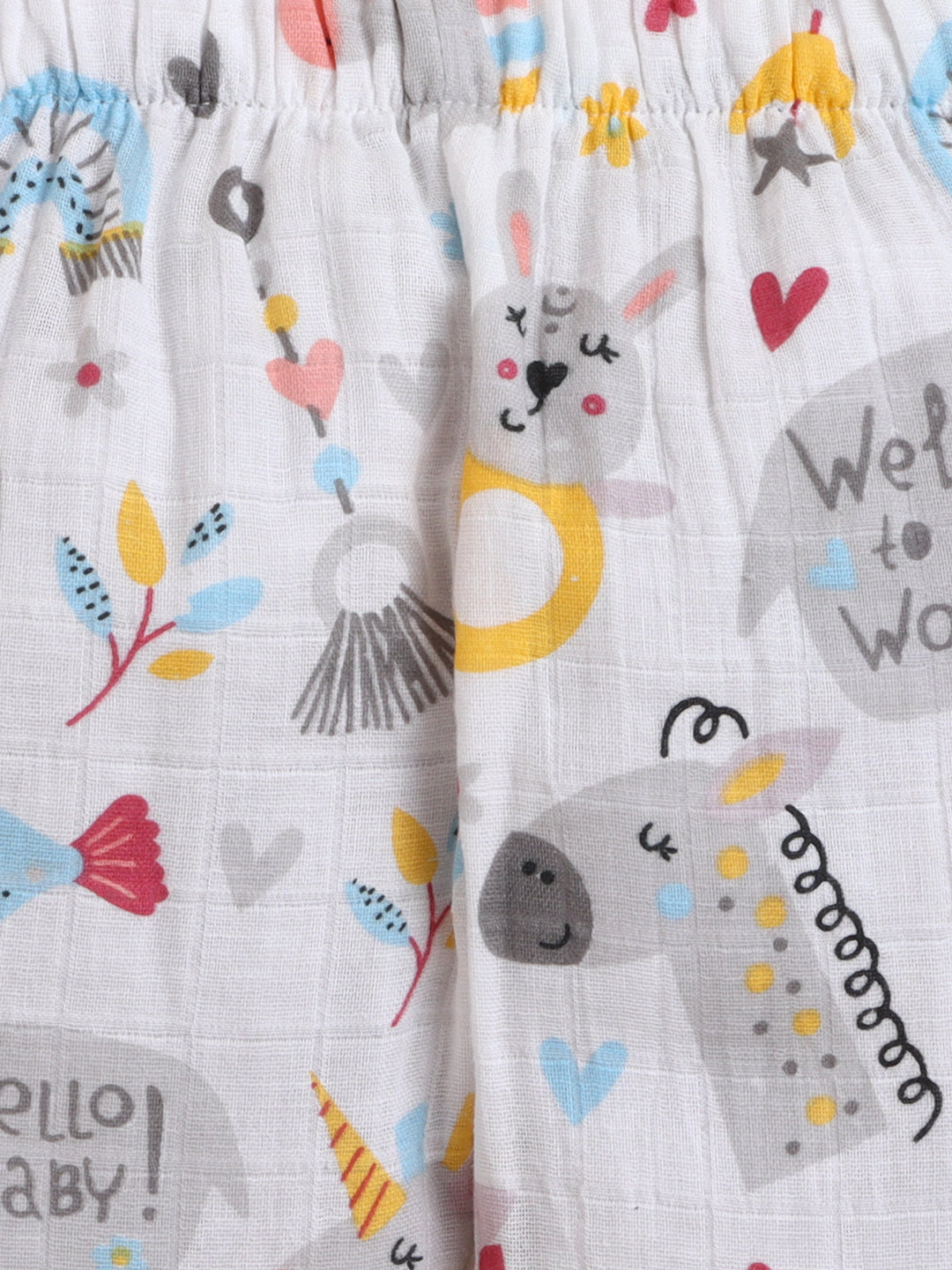 Polka Tots Muslin Cotton Printed Full Sleeve Jabla Pant - White (3-6 Months)