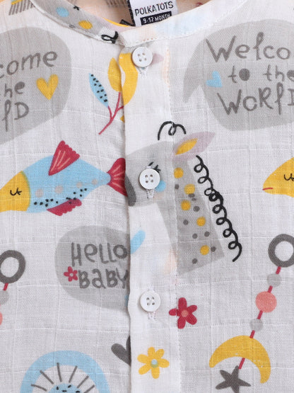 Polka Tots Muslin Cotton Printed Full Sleeve Jabla Pant - White (3-6 Months)