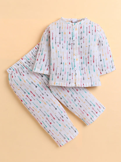 Polka Tots Muslin Cotton Cupid Print Full Sleeve Jabla Pant - White (3-6 Months)