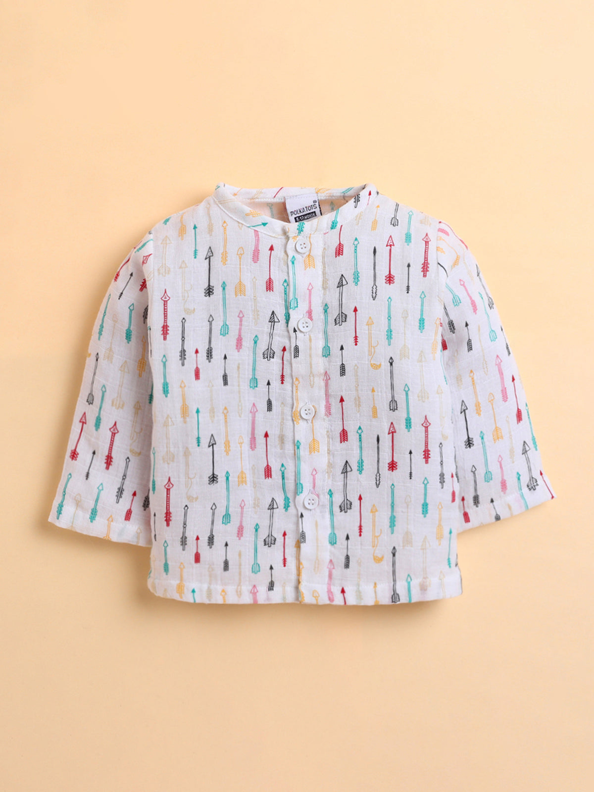 Polka Tots Muslin Cotton Cupid Print Full Sleeve Jabla Pant - White (3-6 Months)