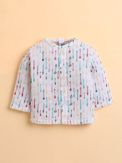 Polka Tots Muslin Cotton Cupid Print Full Sleeve Jabla Pant - White (3-6 Months)