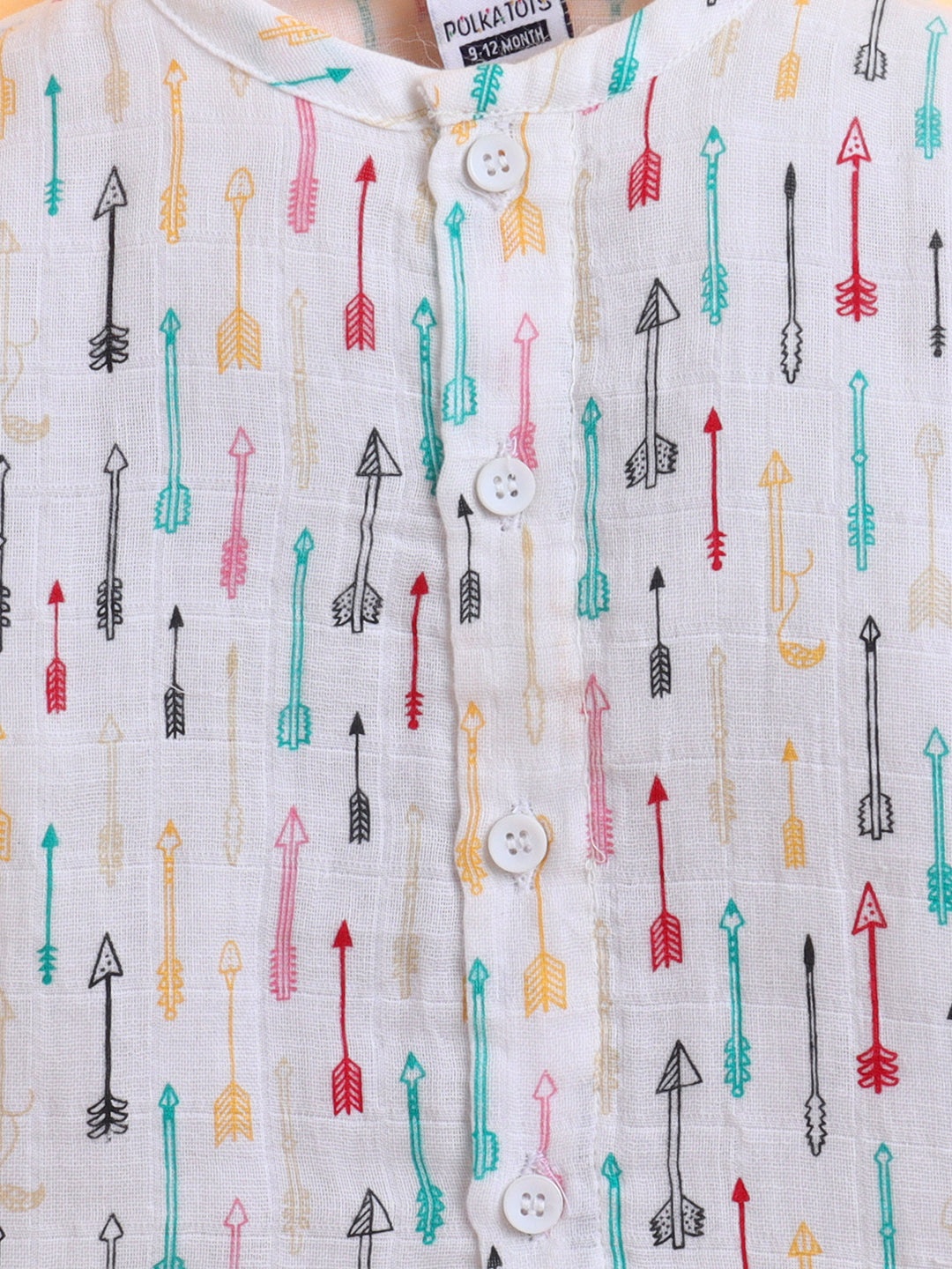 Polka Tots Muslin Cotton Cupid Print Full Sleeve Jabla Pant - White (3-6 Months)