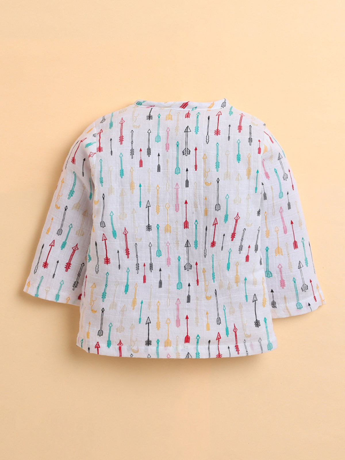 Polka Tots Muslin Cotton Cupid Print Full Sleeve Jabla Pant - White (3-6 Months)