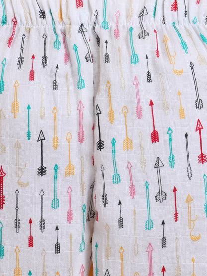 Polka Tots Muslin Cotton Cupid Print Full Sleeve Jabla Pant - White (3-6 Months)