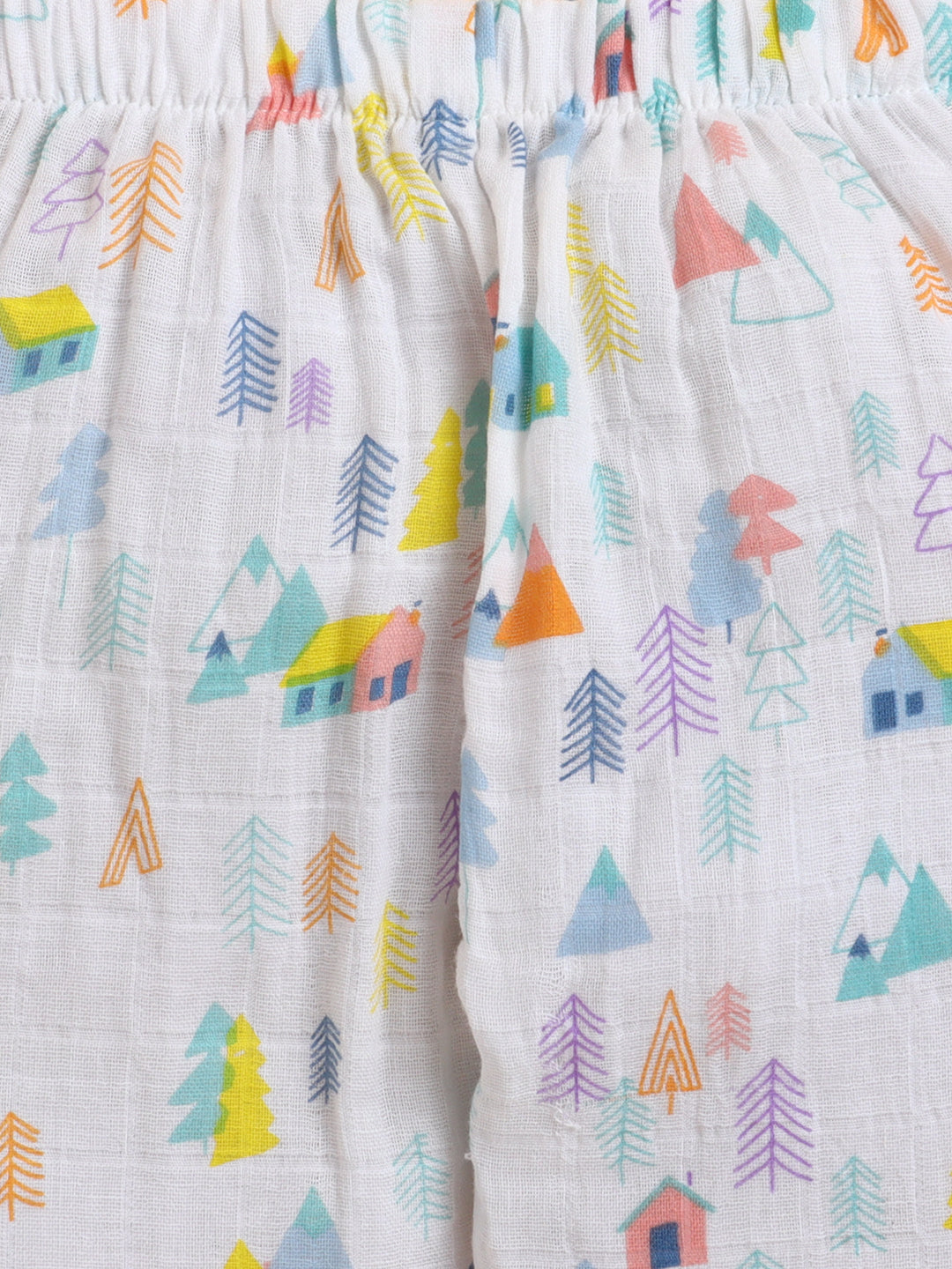 Polka Tots Muslin Cotton Tiny Town Print Full Sleeve Jabla Pant - White (3-6 Months)
