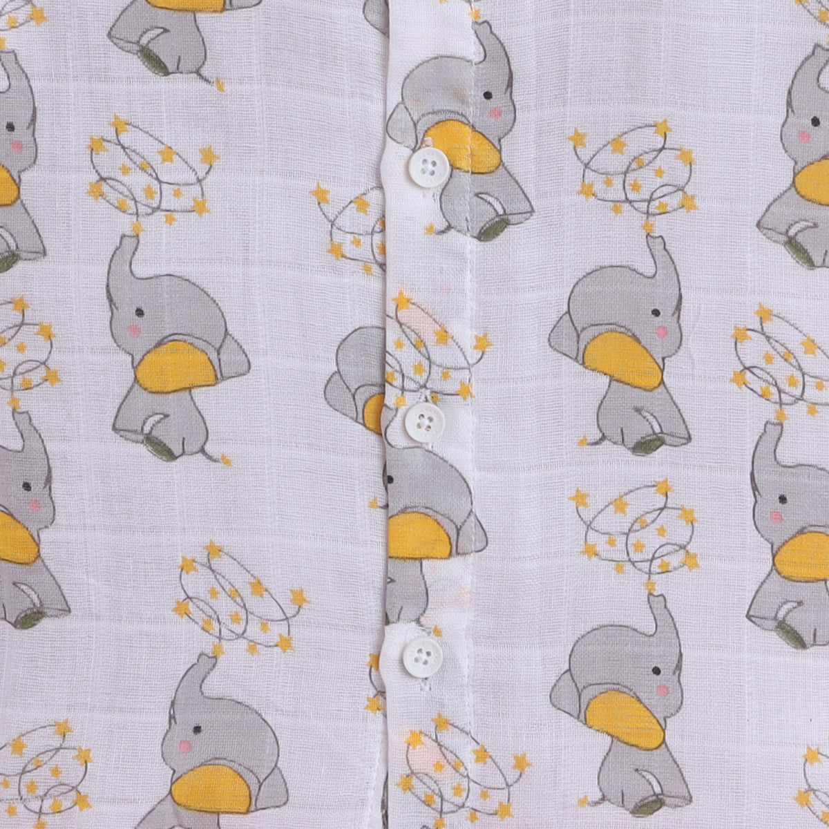 Polka Tots Muslin Cotton Elephant Print Full Sleeve Jabla Pant - White (0-3 Months)