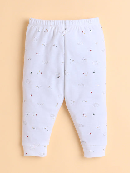 Polka Tots Cotton Sweatshirt & Jogger Pants for Baby Girls & Boys - White (0-2 Months)