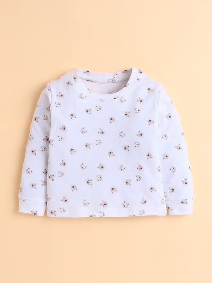 Polka Tots Cotton Sweatshirt & Jogger Pants for Baby Girls & Boys - White (0-3 Months)