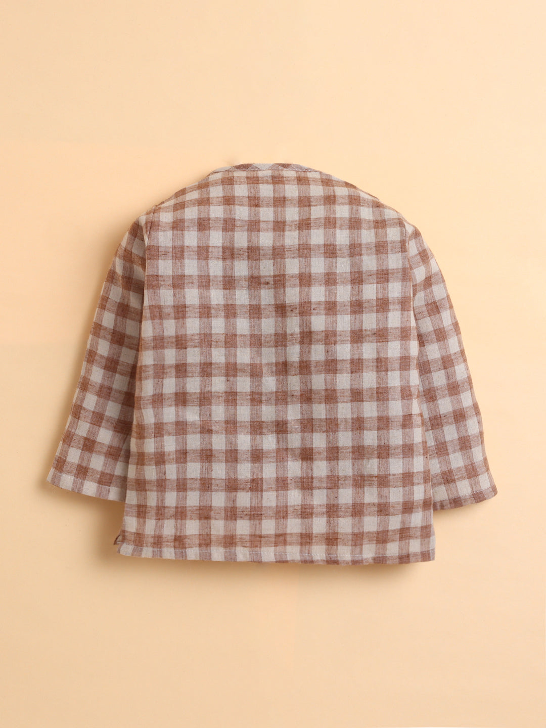 Polka Tots Cotton Linen Checks Full Sleeve Jabla Pant - Brown (0-3 Months)