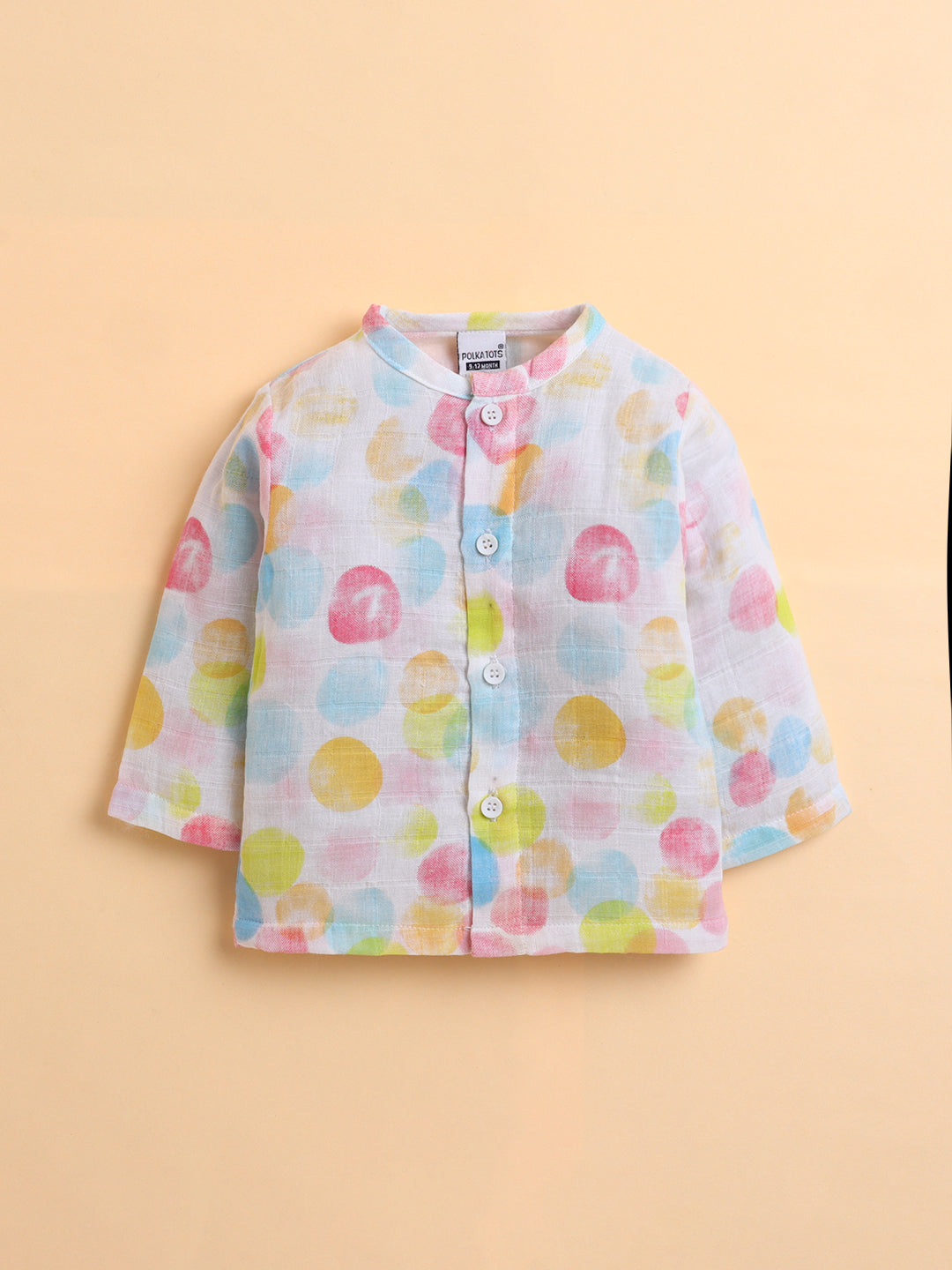 Polka Tots Muslin Cotton Polka Dots Print Full Sleeve Jabla Pant - White (0-3 Months)