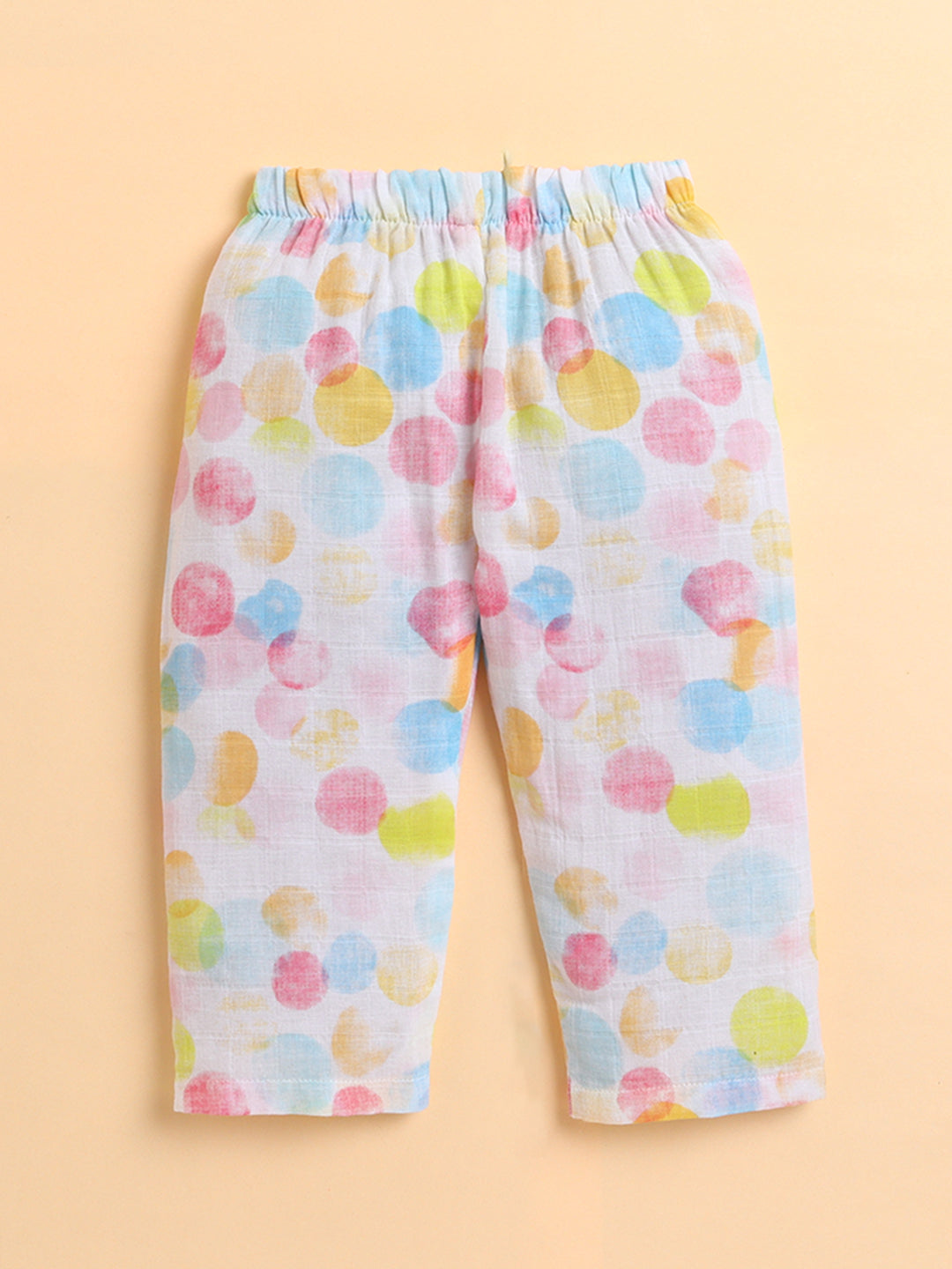 Polka Tots Muslin Cotton Polka Dots Print Full Sleeve Jabla Pant - White (0-3 Months)