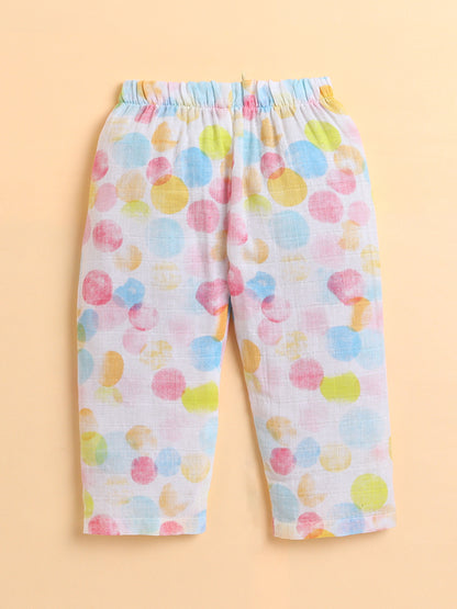 Polka Tots Muslin Cotton Polka Dots Print Full Sleeve Jabla Pant - White (0-3 Months)