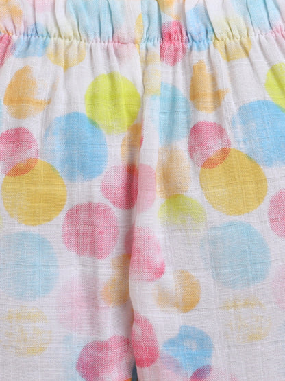 Polka Tots Muslin Cotton Polka Dots Print Full Sleeve Jabla Pant - White (0-3 Months)