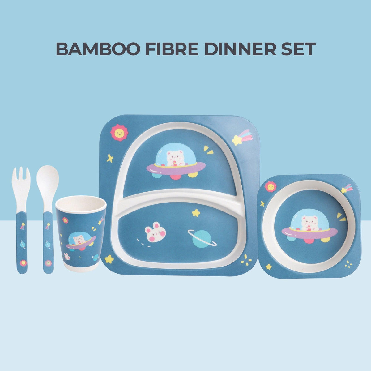 Polka Tots Eco Friendly 5 Pc Bamboo Fiber Dinner Set For Toddler (Space)