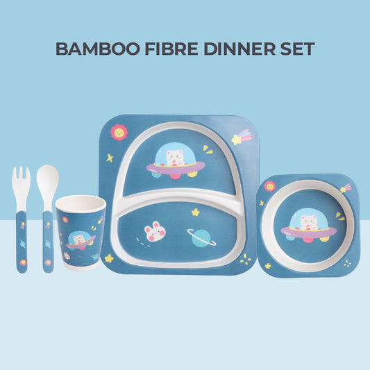 Polka Tots Eco Friendly 5 Pc Bamboo Fiber Dinner Set For Toddler (Space)