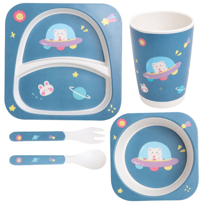 Polka Tots Eco Friendly 5 Pc Bamboo Fiber Dinner Set For Toddler (Space)