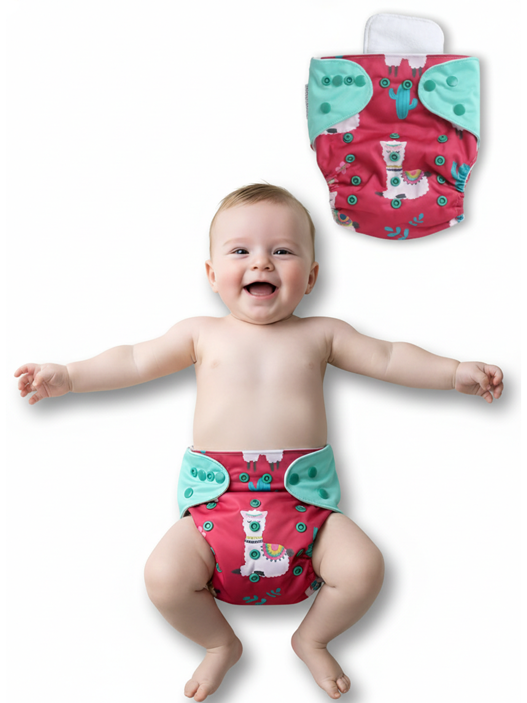 Polka Tots  Reusable & Washable Fleece Cloth Diapers with 1 Liner, Llama Print