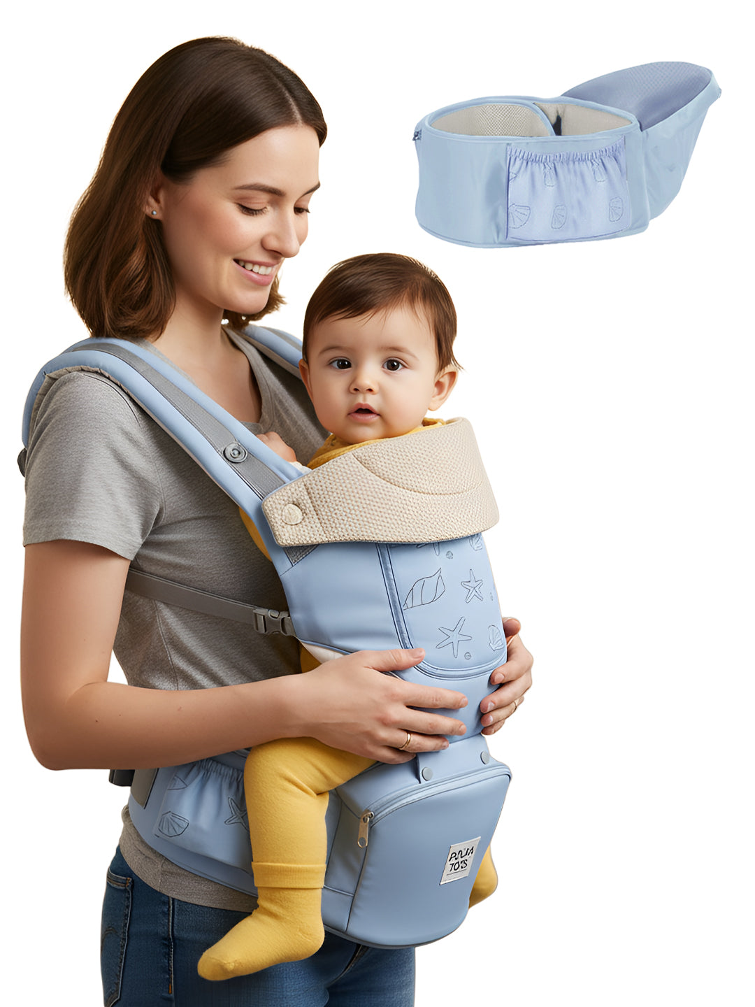 Polka Tots 6 in 1 Blue Baby Carrier with Detachable Hip Seat