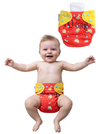 Polka Tots  Reusable & Washable Fleece Cloth Diapers with 1 Liner, Dinosaur Print