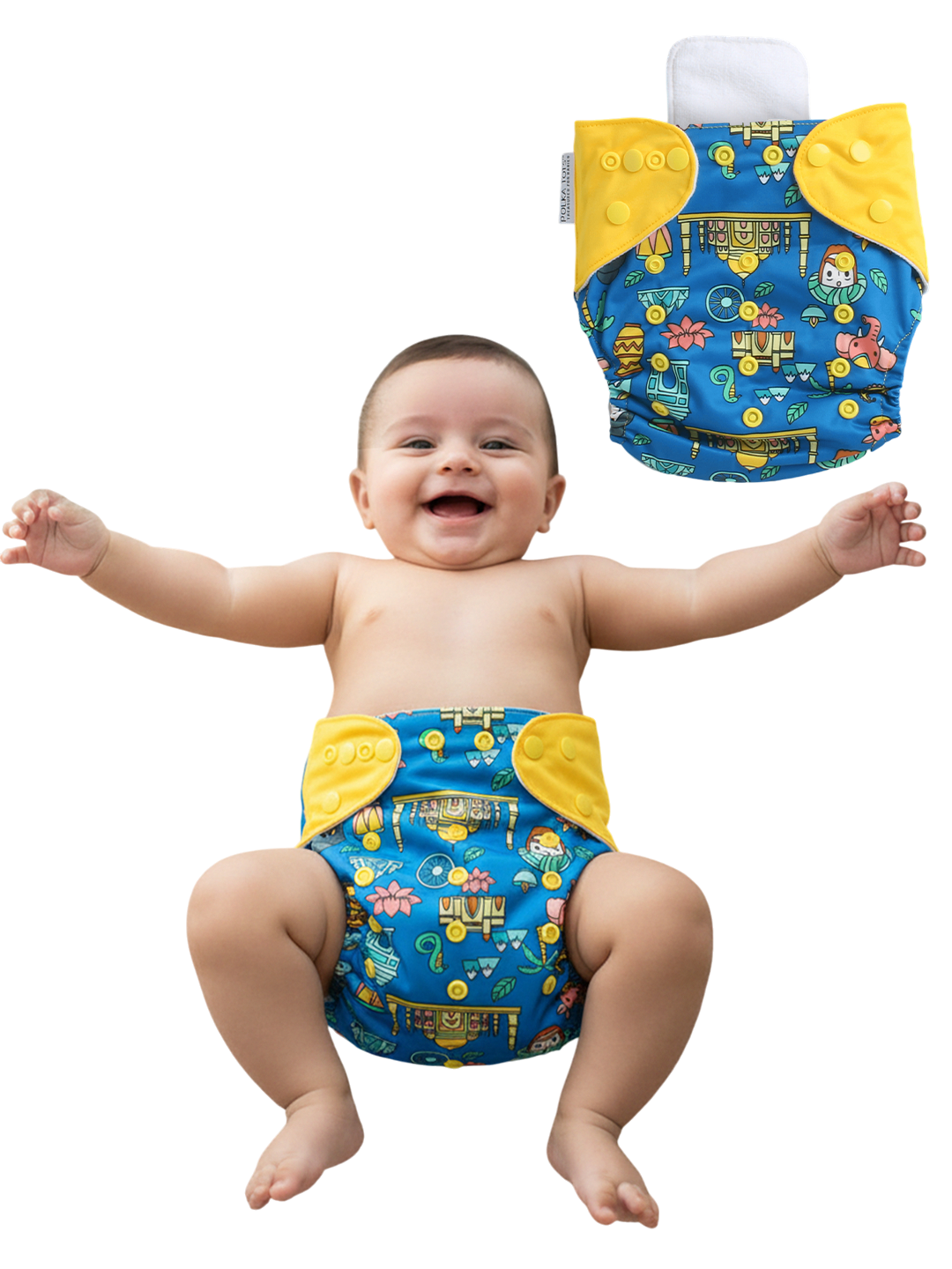 Polka Tots  Reusable & Washable Fleece Cloth Diapers with 1 Liner, Traditional Print