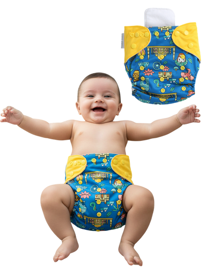 Polka Tots  Reusable & Washable Fleece Cloth Diapers with 1 Liner, Traditional Print