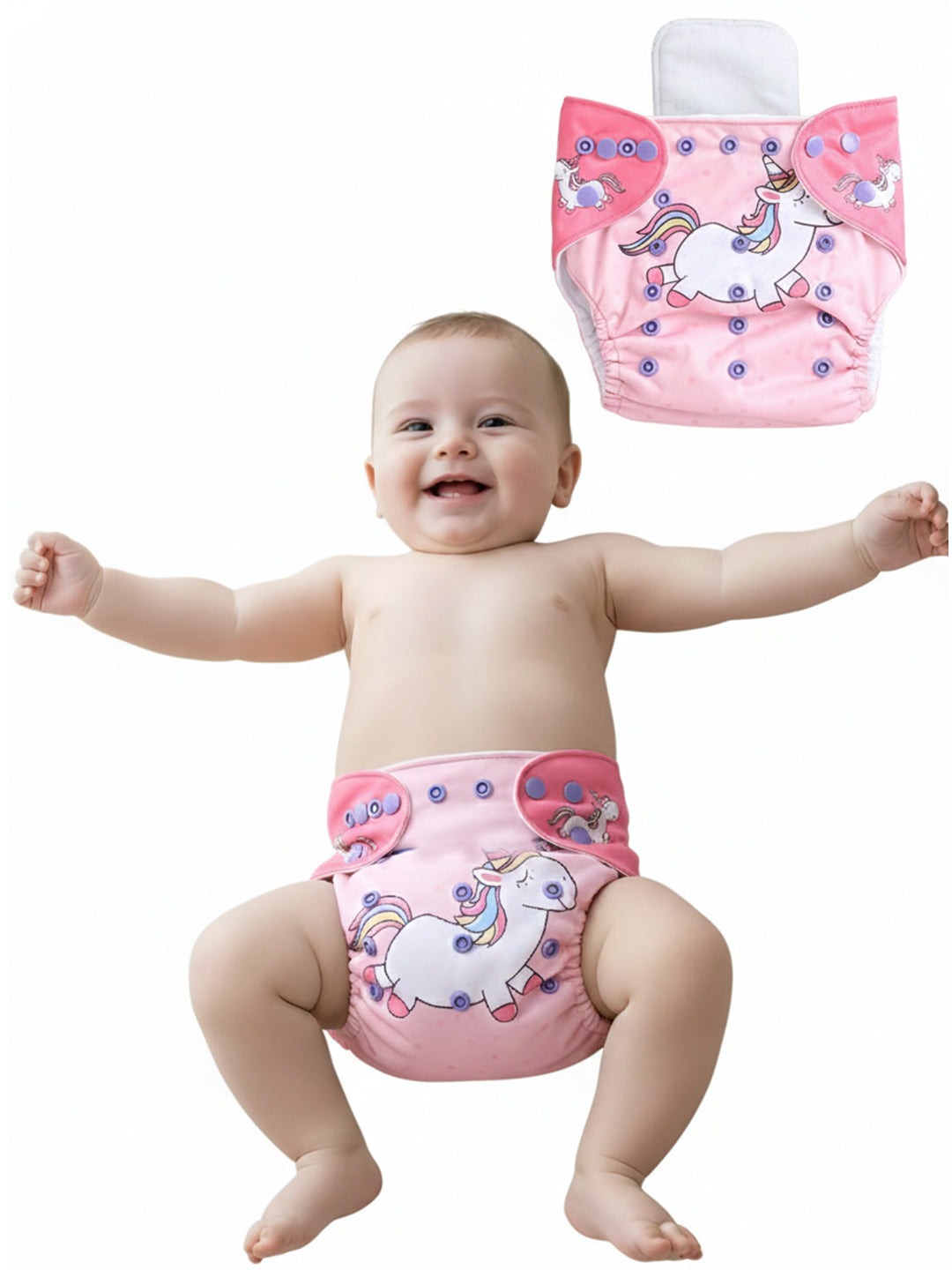 Polka Tots  Reusable & Washable Fleece Cloth Diapers with 1 Liner, Unicorn Print