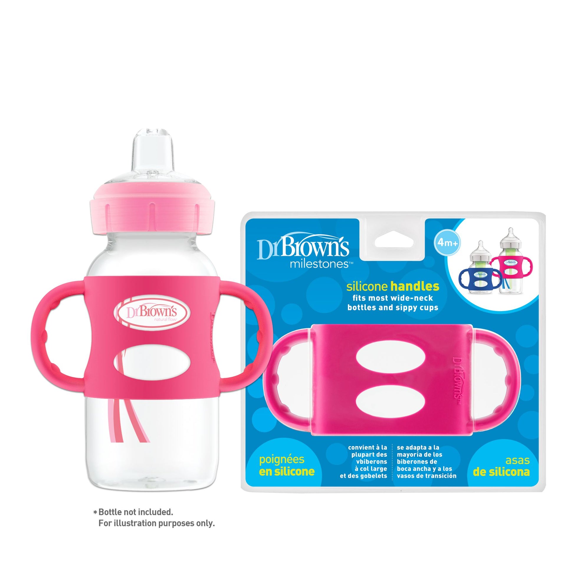 Dr. Brown's 100% Silicone Wide-Neck Baby Bottle Handles, Pink