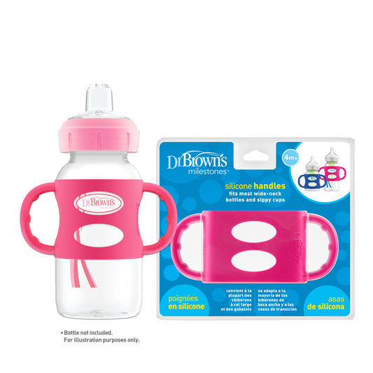 Dr. Brown's 100% Silicone Wide-Neck Baby Bottle Handles, Pink