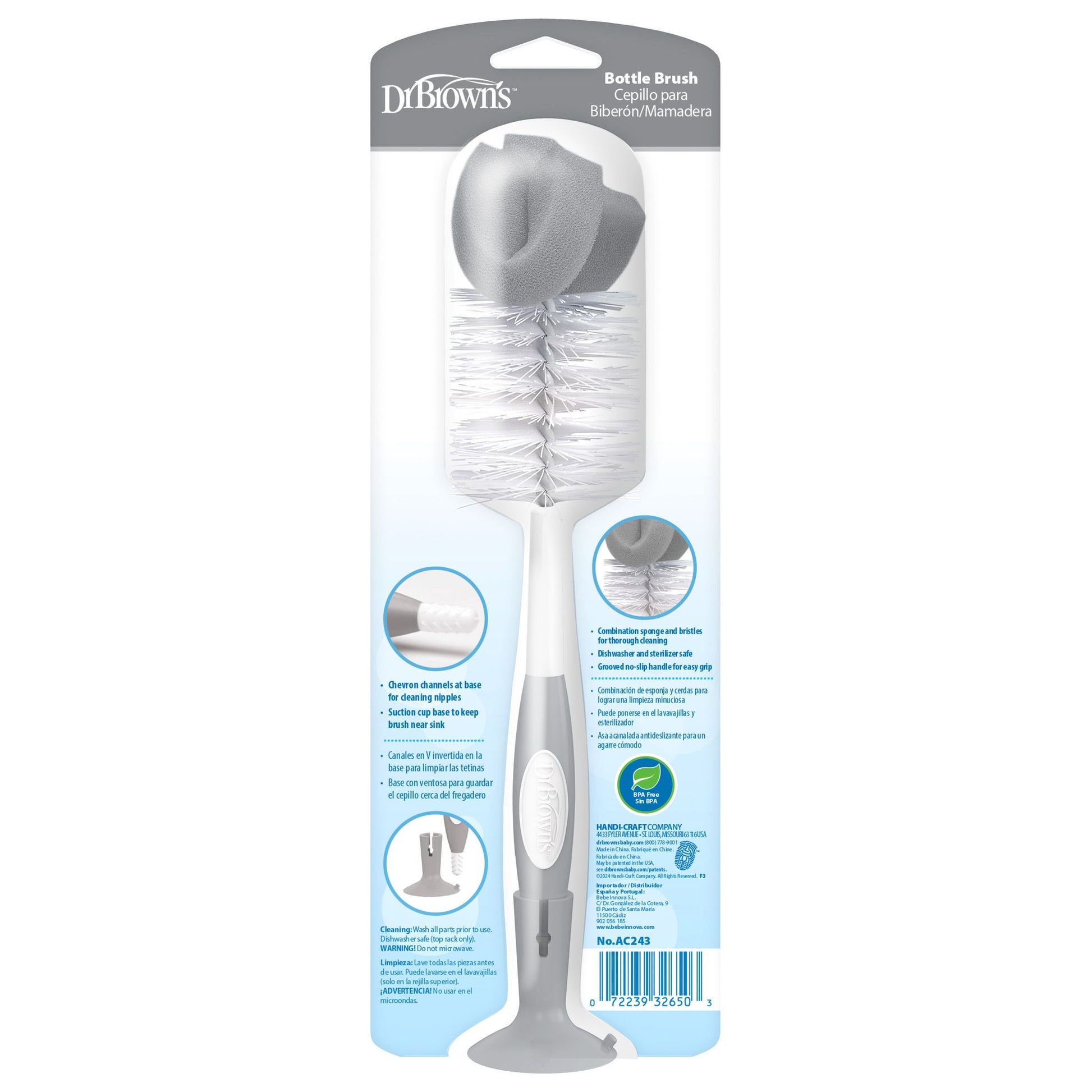 Dr. Brown's Bottle Plastic Brush, Grey, (Pack of 1)