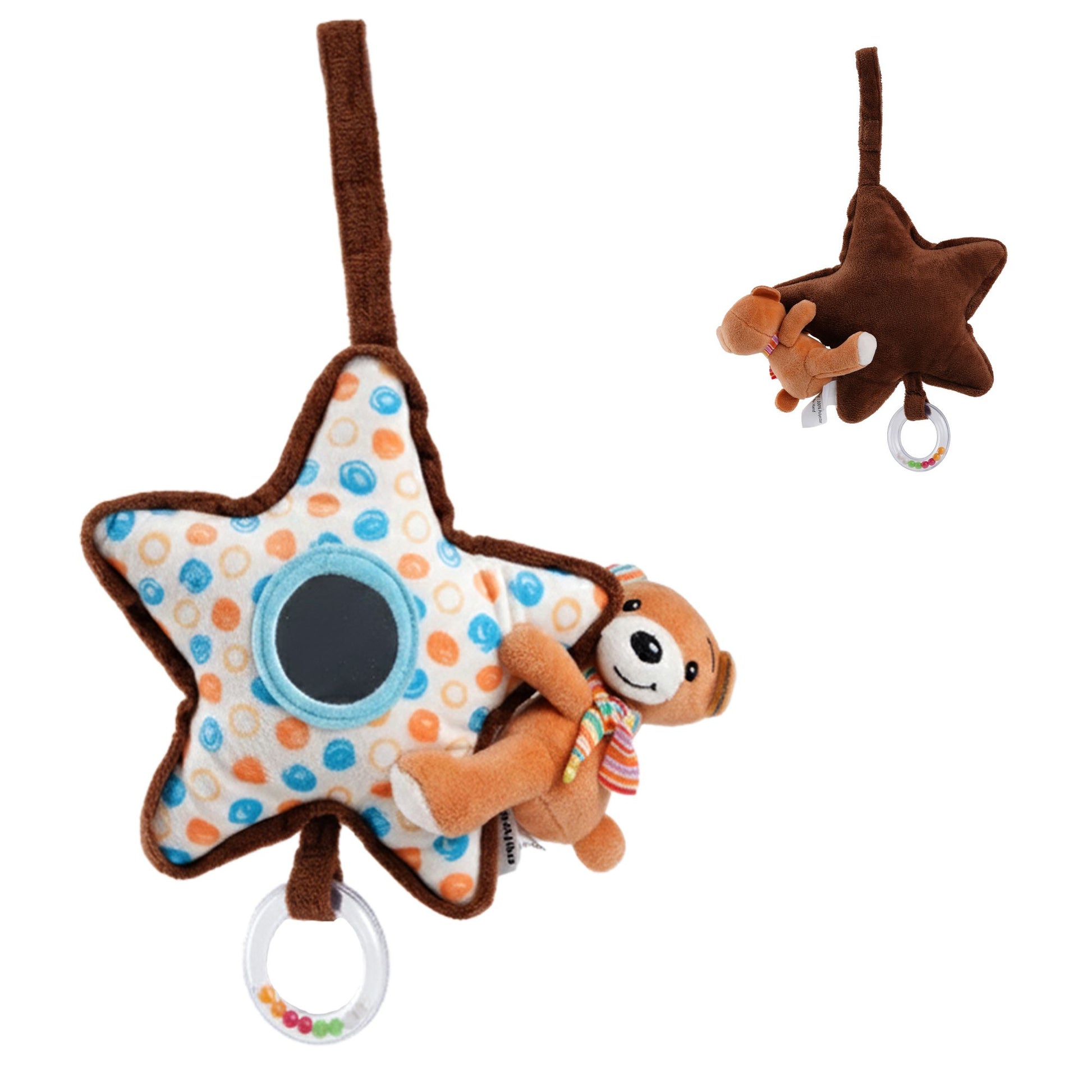 Nuluv Bear on Star Soft Toy for Babies, Plush Rattle Toy with Baby-Safe Mirror, Lightweight and Cuddly Sensory Toy, Soft, Safe and Easy to Hold, for Babies 3+ Months