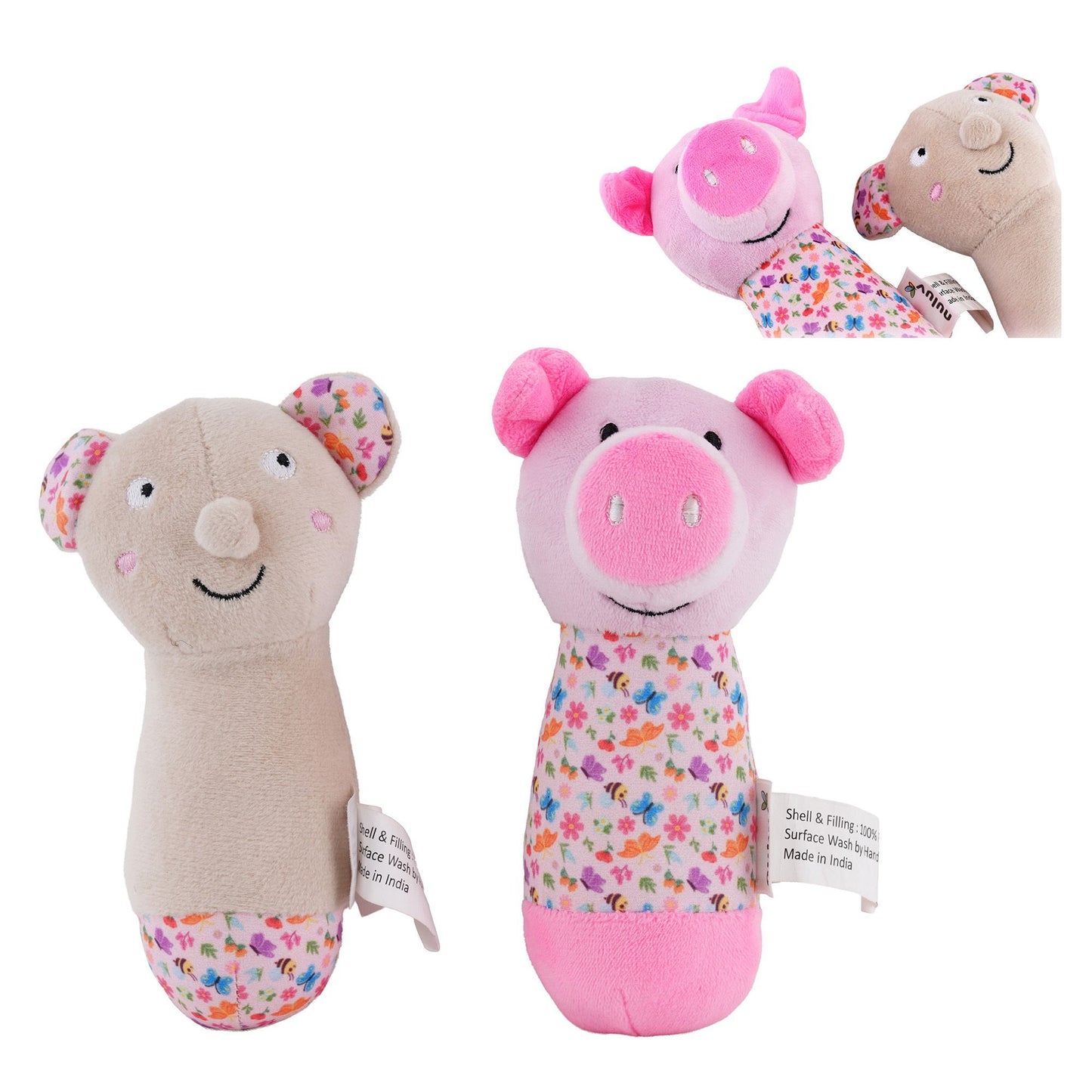 Nuluv Sensory Cuddlies for Babies, Soft Plush Toys with Rattle, Squeaker and Crinkle Sounds, Lightweight Non-Toxic, BPA-Free, Travel-Friendly, Baby Development Toys for 3+ Months