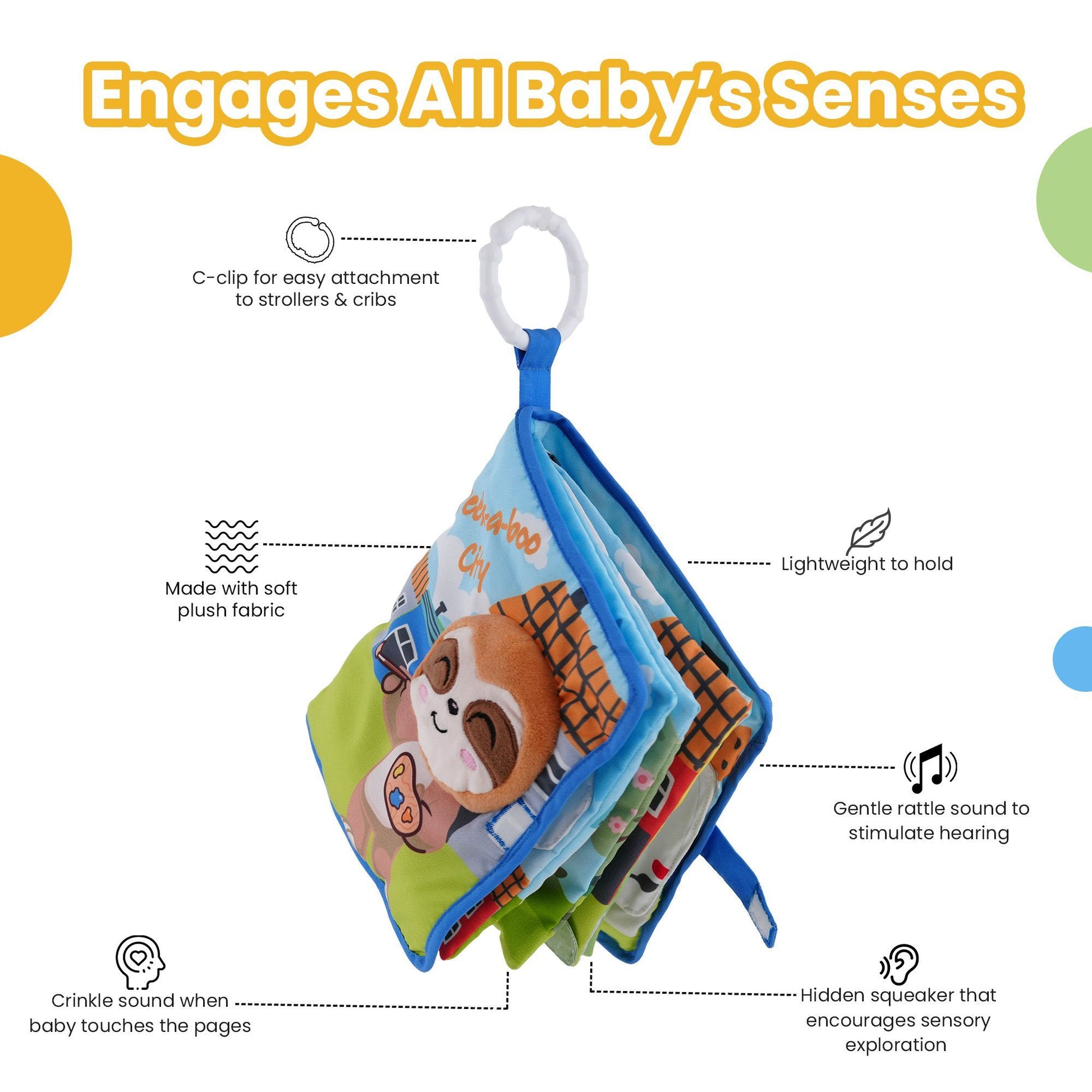 Nuluv Cloth Peek-a-Boo Soft Toy for Babies, Plush Sensory Toy with Rattle, Crinkle Pages & Squeaker, Baby Activity Cloth Book, Lightweight & Cuddl, for Baby Upto 3+ Months