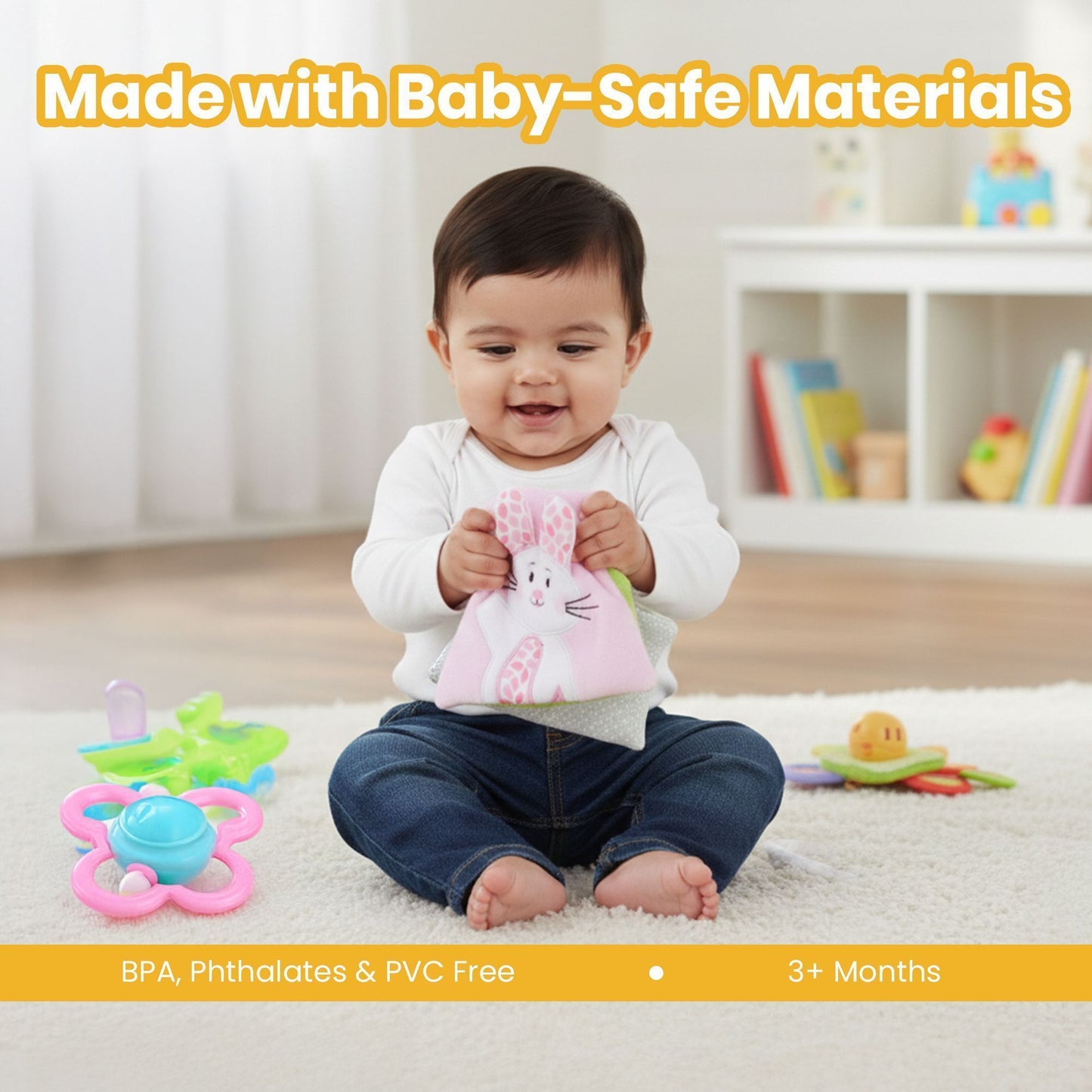 Nuluv Butterfly Soft Book for Babies, Crinkle Sensory Book with Rattle Sound and Textures, Soft Touch-and-Feel Learning Book, Baby-Safe Activity Book for Early Development, for Babies 3+ Months