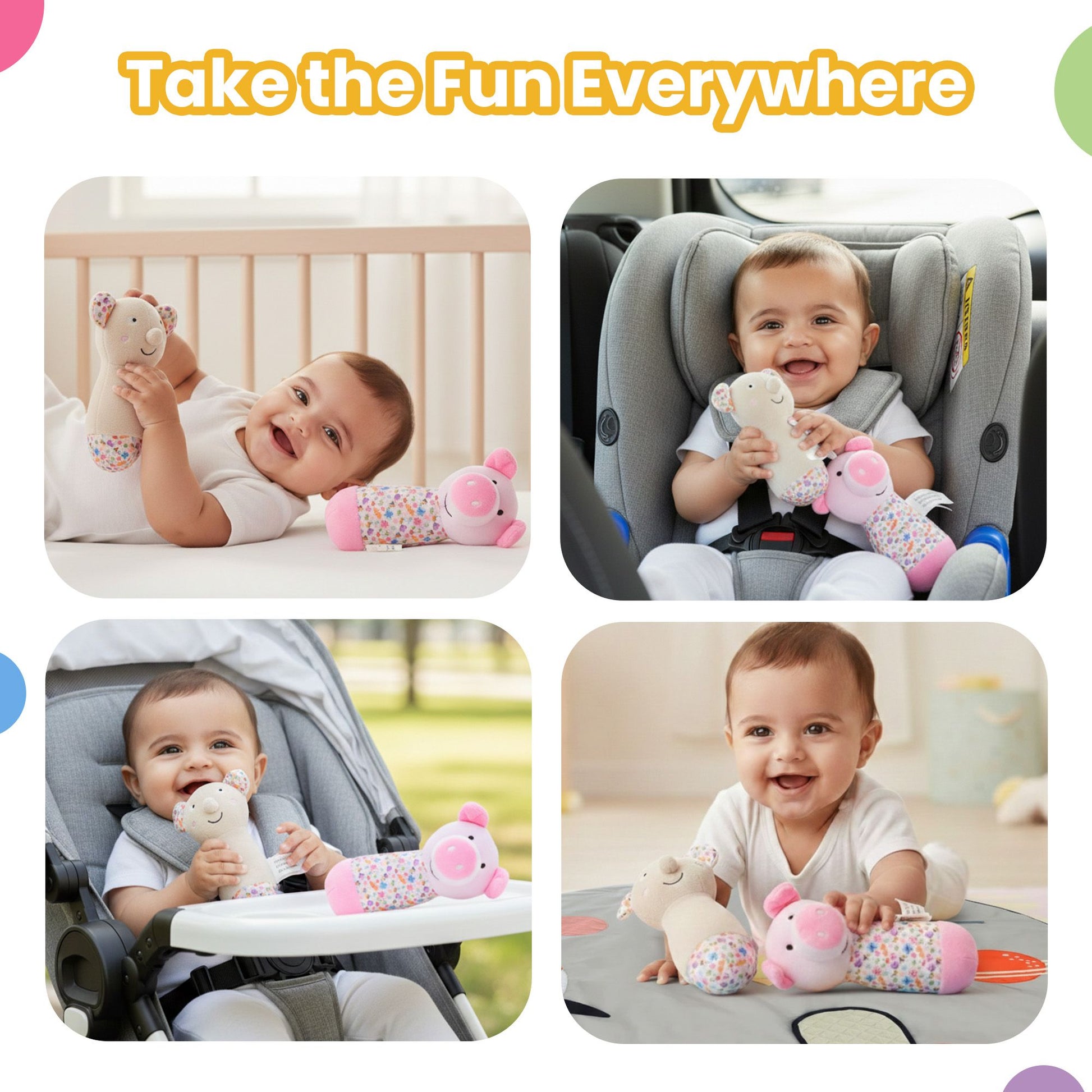 Nuluv Sensory Cuddlies for Babies, Soft Plush Toys with Rattle, Squeaker and Crinkle Sounds, Lightweight Non-Toxic, BPA-Free, Travel-Friendly, Baby Development Toys for 3+ Months