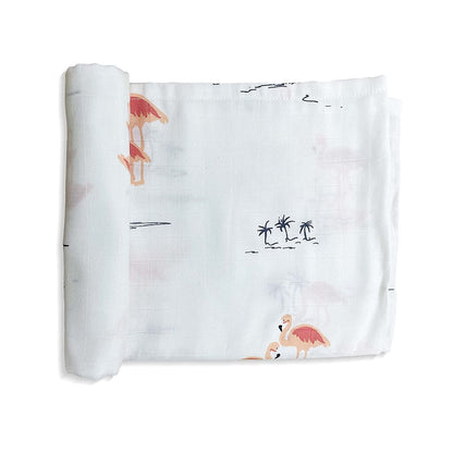 TinyLane 100% Organic Bamboo Cotton Muslin Baby Swaddle Wrapper Flamingo Print - Multicolor