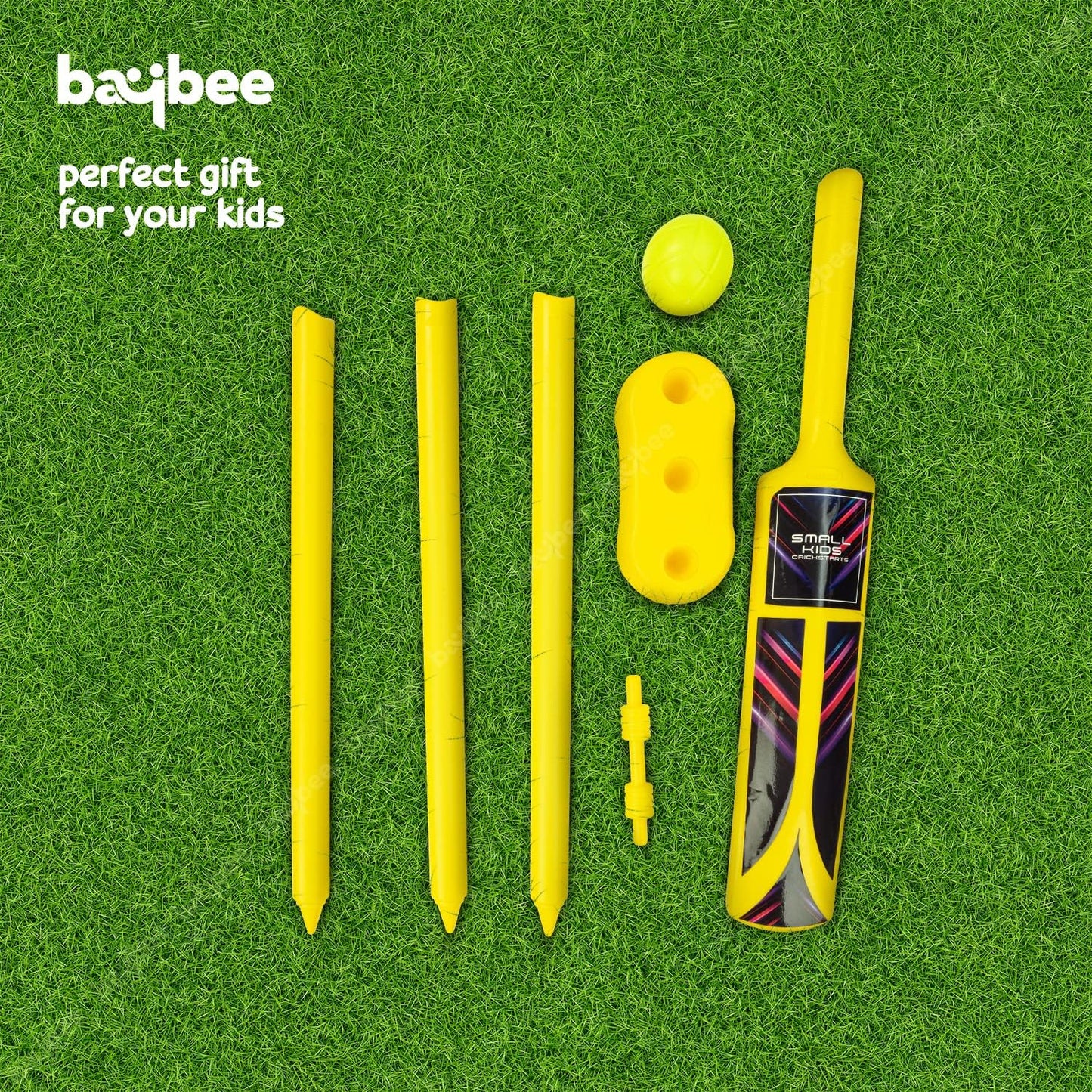 Baybee Plastic Cricket kit Set for Kids, 3 Stumps with Stand Base, 1 Bat and Soft Ball | Cricket Bat Ball Set Indoor & Outdoor Games | Perfect Cricket Full Set for 3+ Years Gift for Kids Boys Girls